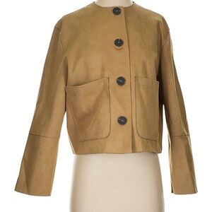 Zara Tan Women's Cropped Jacket Faux Suede Utility Pockets XS